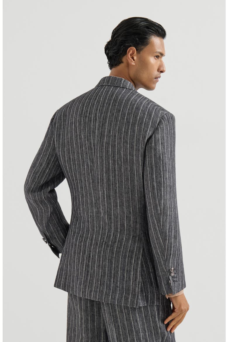 Linen chalk stripe chevron Tailor blazer with metal buttons, Alternate, color, Anthracite