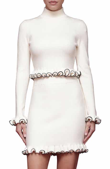 Avec Les Filles Ruffle Trim Mock Neck Sweater