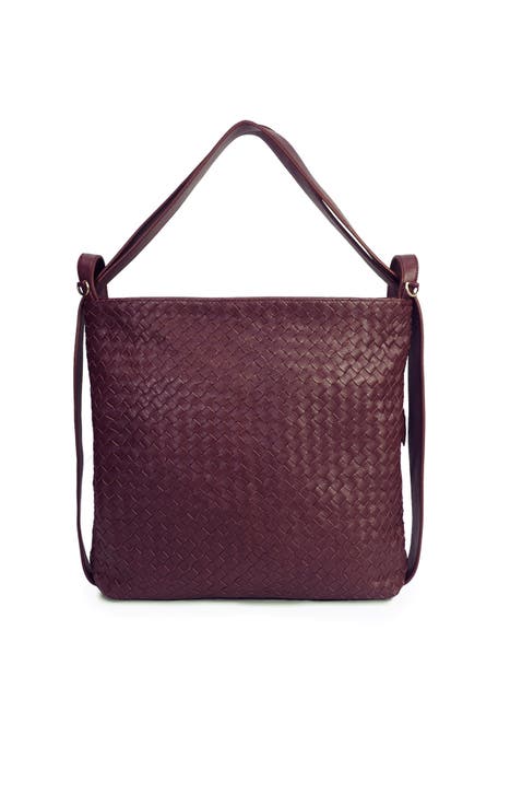 Woven Convertible Leather Tote to Backpack