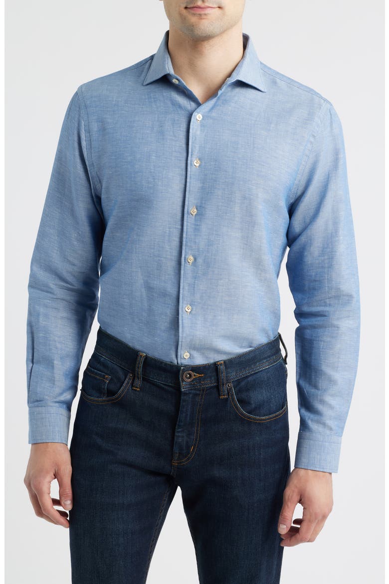 Koda Cotton & Linen Button-Up Shirt, Main, color, LAGUNA BLUE