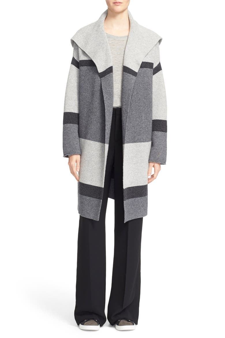 Colorblock Wool & Cashmere Knit Car Coat, Alternate, color, HEATHER STEAL/ STONE/ CARBON