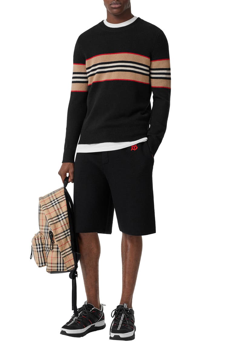 Icon Stripe Cashmere Sweater, Alternate, color, BLACK