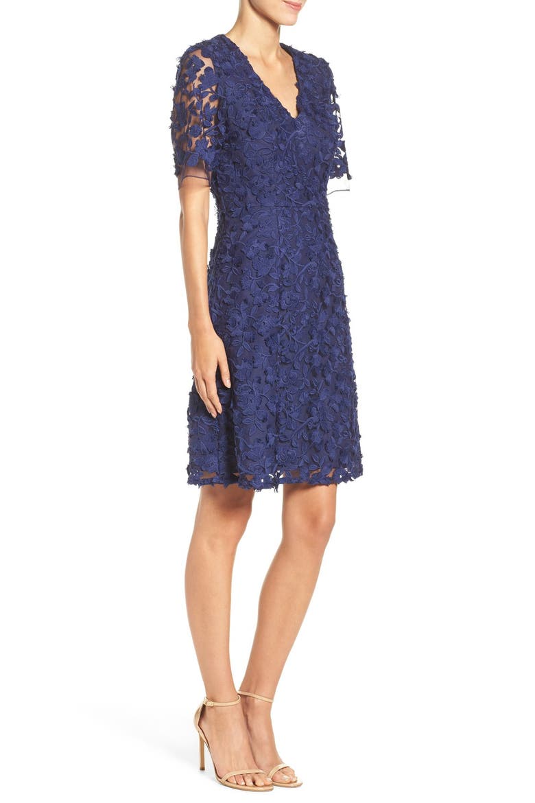 Lace Mesh Fit & Flare Dress, Alternate, color, ADMIRAL BLUE