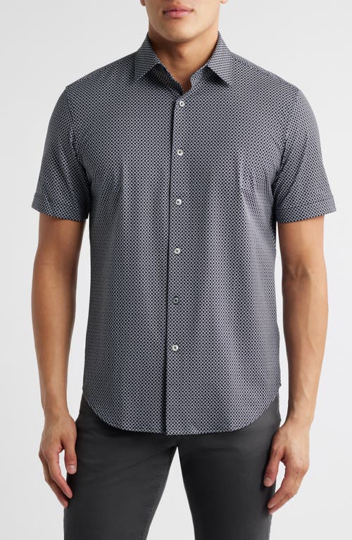 Bugatchi Miles Ooohcotton® Geo Print Short Sleeve Button-up Shirt In Black