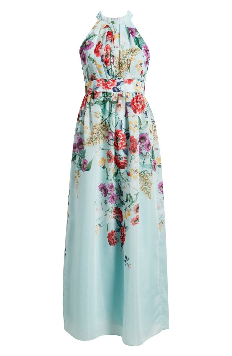 Eliza J Floral Halter Neck Maxi Dress, Alternate, color, Mint