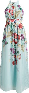 Eliza J Floral Halter Neck Maxi Dress