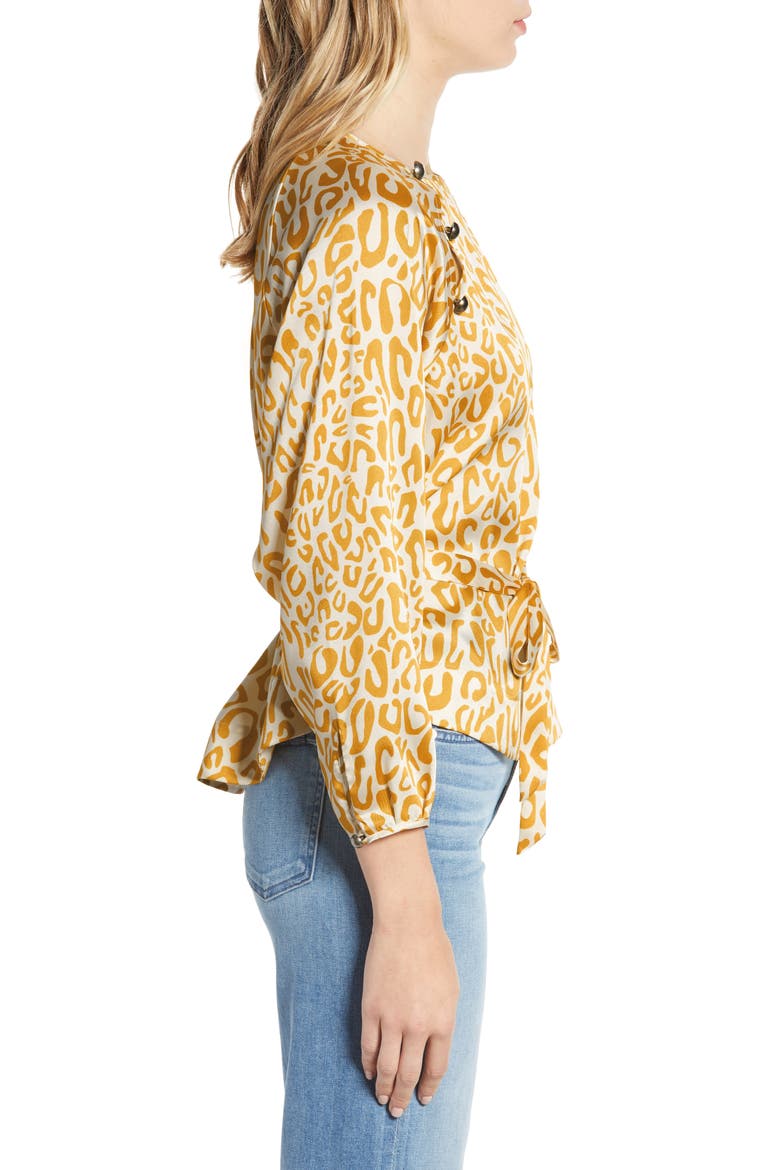 Angelina Leopard Print Tie Waist Blouse, Alternate, color, GOLDEN YELLOW MULTI