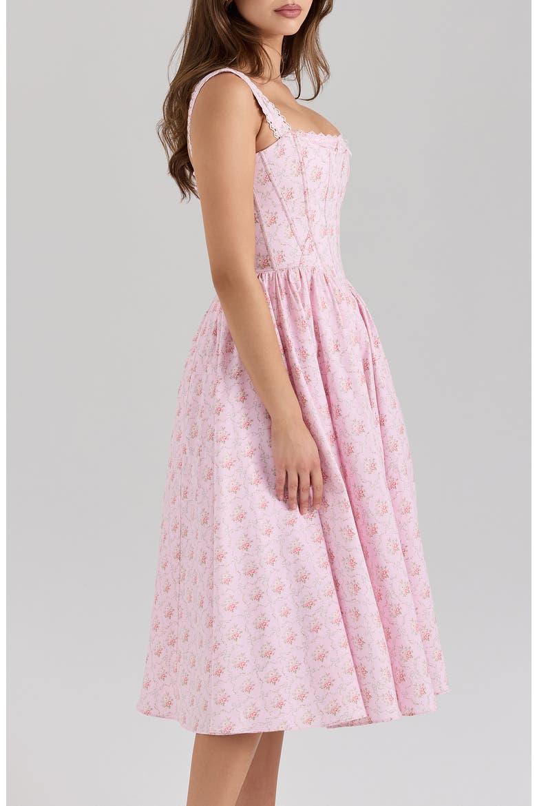Amara Floral Print Midi Dress, Alternate, color, ROSE PINK