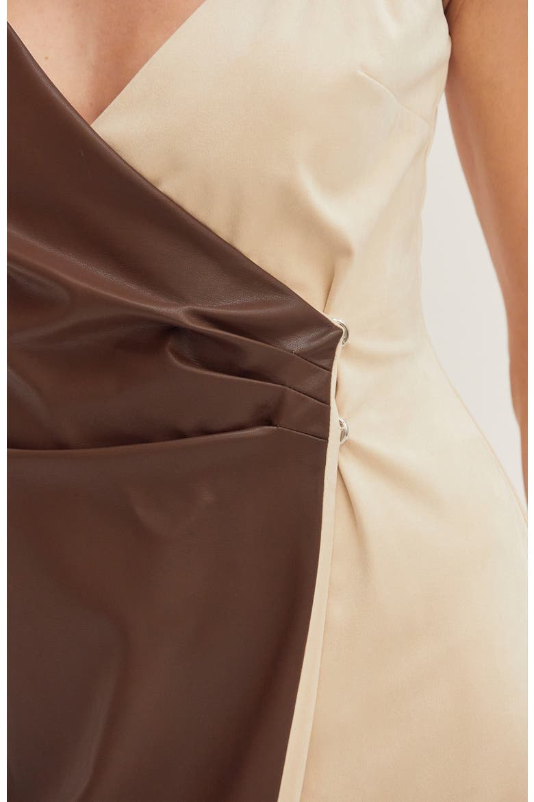 Mixed Media Wrap Midi Dress, Alternate, color, Brown/Bone
