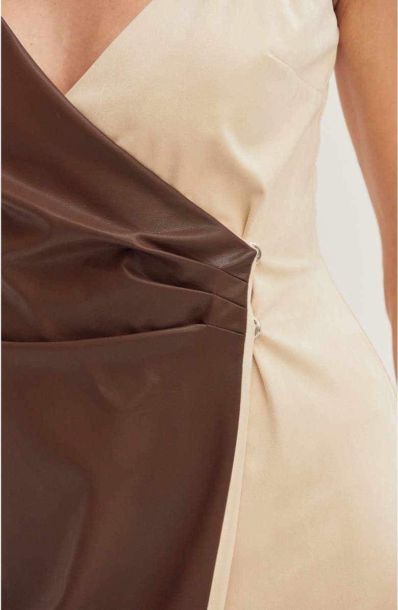 CRESCENT Mixed Media Wrap Midi Dress, Alternate, color, Brown/Bone