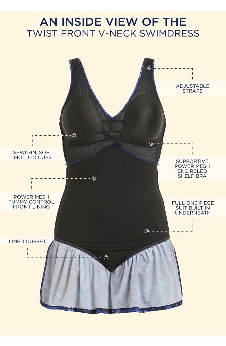 Swimsuits for All Twist Front V-Neck Swimdress, Alternate, color, Tropical