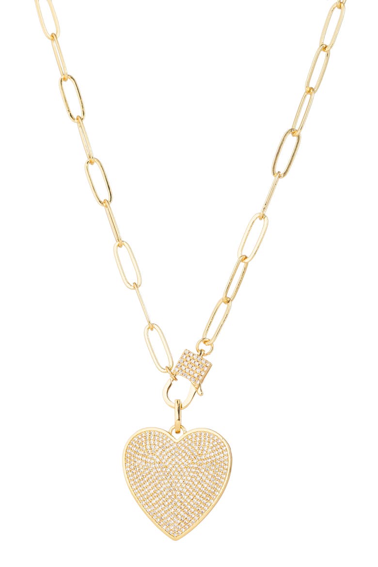 Cubic Zirconia Pavè Heart Pendant Necklace, Main, color, GOLD