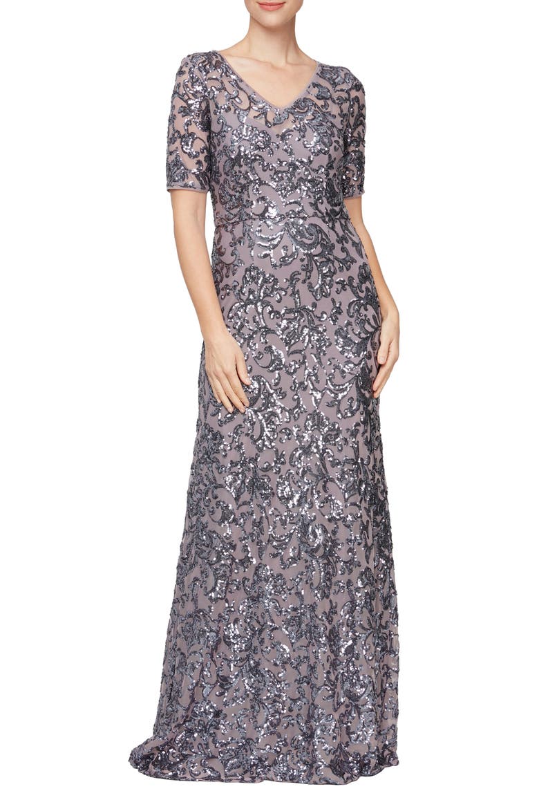 Sequin A-Line Evening Gown, Main, color, ICY ORCHID