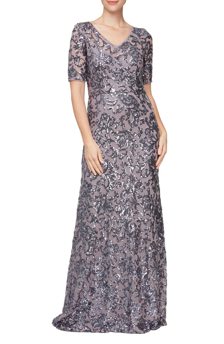 Alex Evenings Sequin A-Line Evening Gown, Main, color,