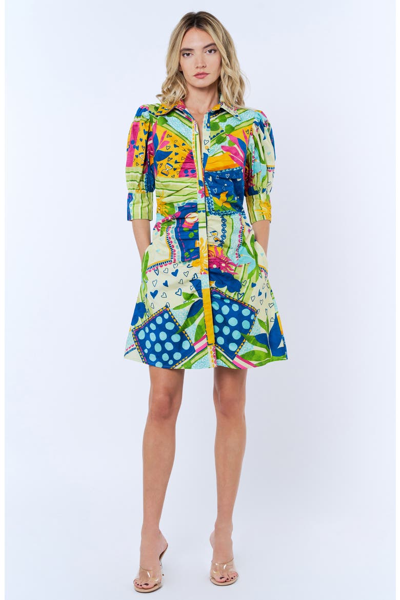 Stormi Print Ruched Cotton Shirtdress, Alternate, color, LIGHT YELLOW MULTI