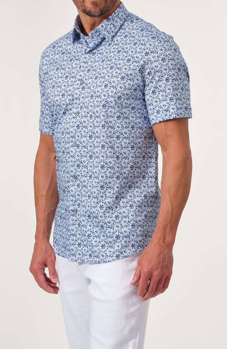 STUDIO GARNET LOS ANGELES Dynamic Comfort Short Sleeve Button-Up Shirt, Alternate, color, Indigo