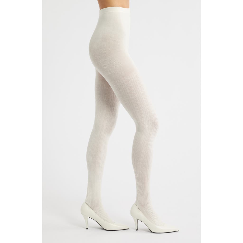 Hue Cotton Blend Cable Tights In White