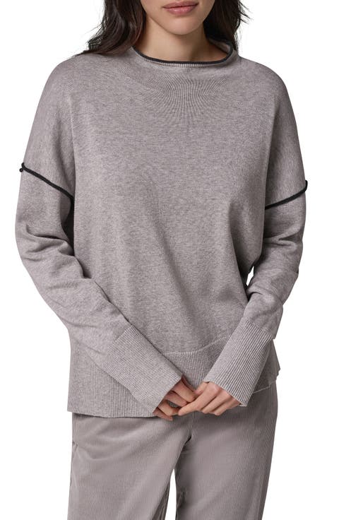 Contrast Trim Mock Neck Cotton Sweater