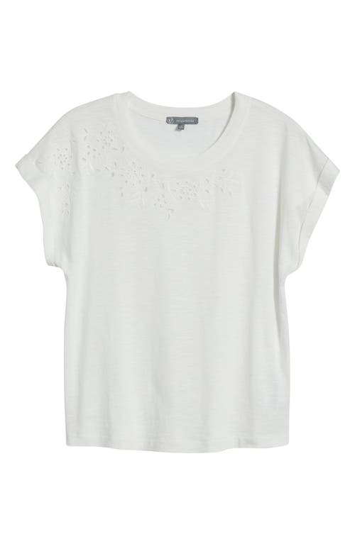 Wit & Wisdom Embroidered Eyelet Cap Sleeve T-shirt In White