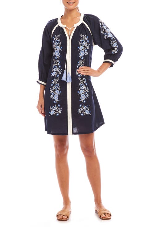 Embroidered Floral Peasant Dress