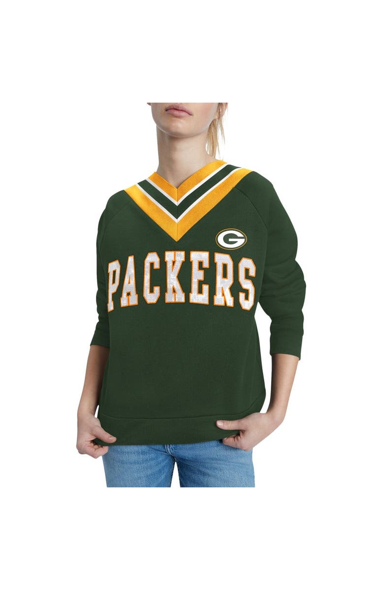 Tommy Hilfiger Women's Tommy Hilfiger Green Green Bay Packers Heidi Raglan V-Neck Sweater, Alternate, color, 