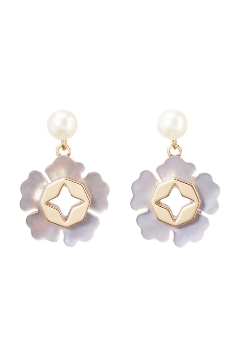 Forget Me Not Pearl Drop Earrings, Main, color, TORY GOLD / BLUE
