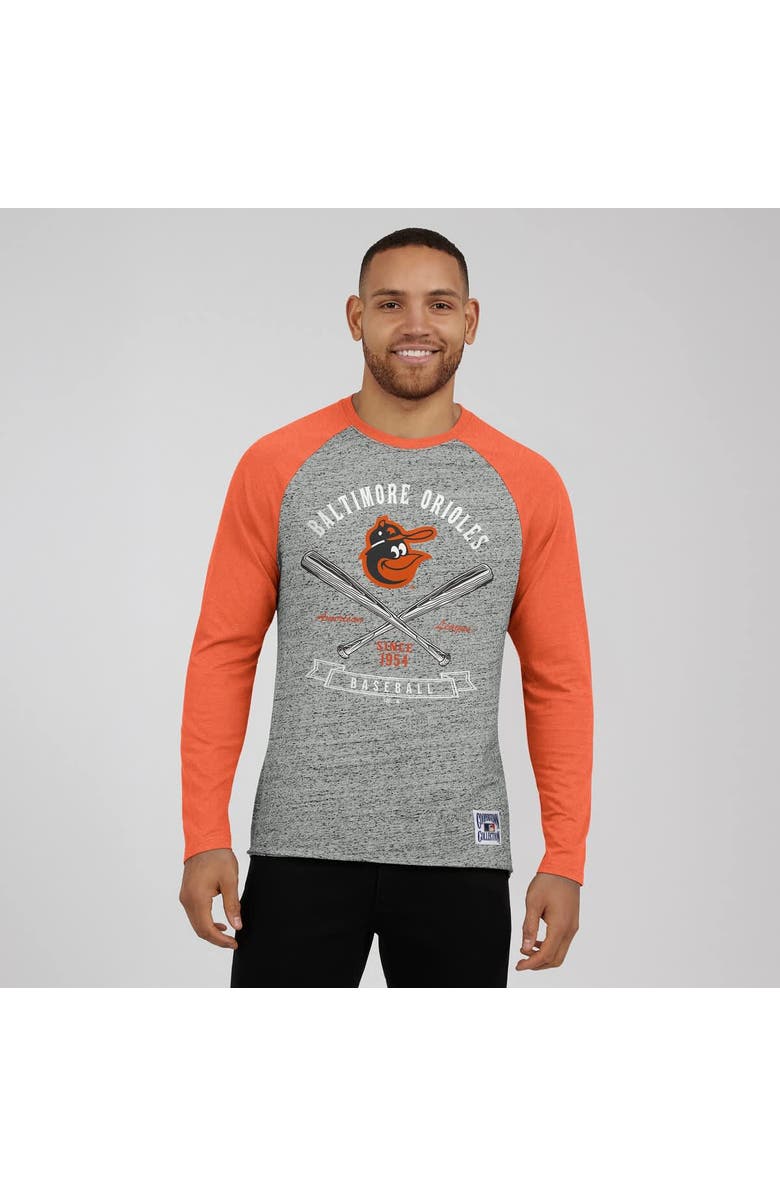 Darius Rucker Collection by Fanatics Men's Darius Rucker Collection by Fanatics  Heather Gray Baltimore Orioles Raw Edge Raglan Long Sleeve Baseball T-Shirt, Alternate, color, 