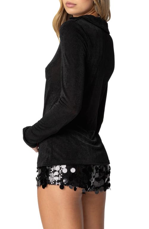 Edikted Daria Split Front Long Sleeve Shirt In Black