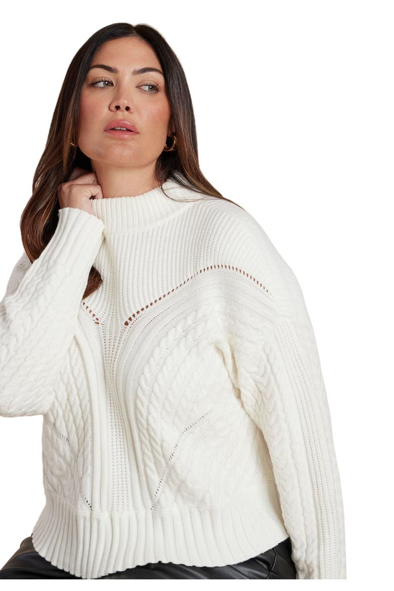 Cableknit Funnelneck Sweater, Alternate, color, JET STREAM