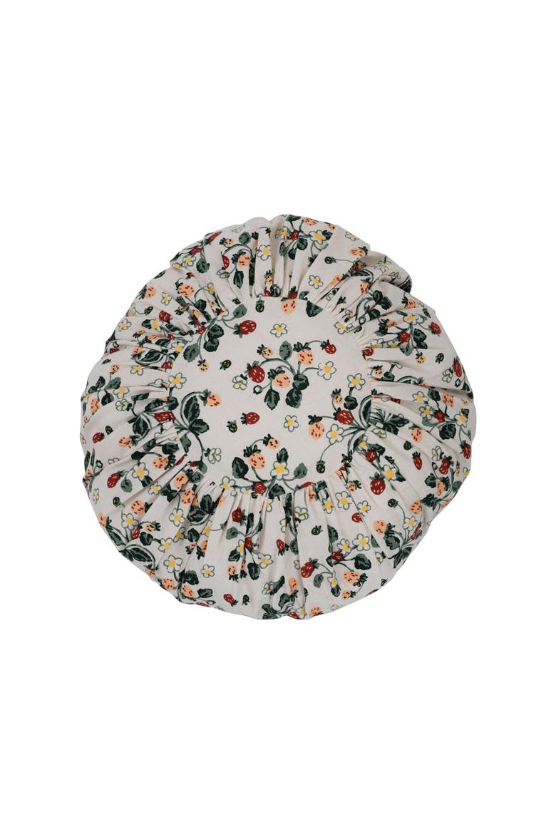 Cotton Pleated Pillow with Floral Pattern, Main, color, White