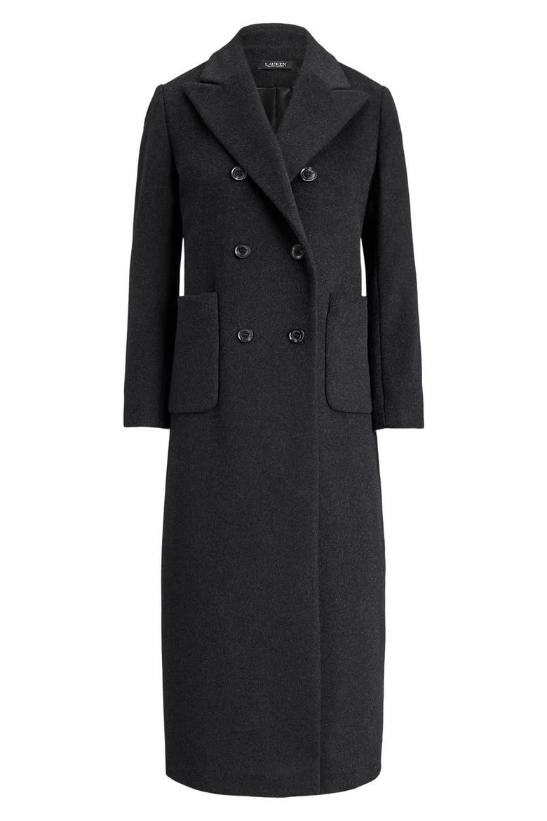 Double Breasted Longline Wool Blend Coat, Alternate, color, CHARCOAL HEATHER
