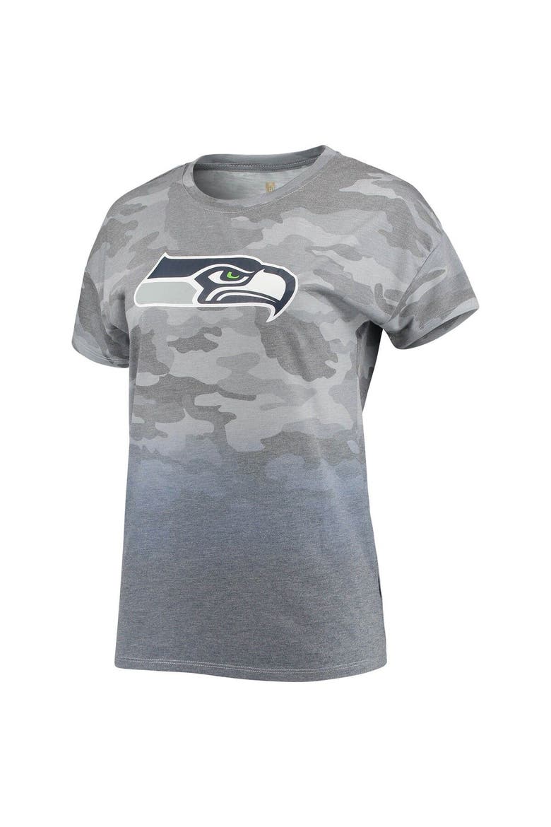 Juniors Gray/College Navy Seattle Seahawks Beth Camo Dip-Dye T-Shirt, Alternate, color, Gray