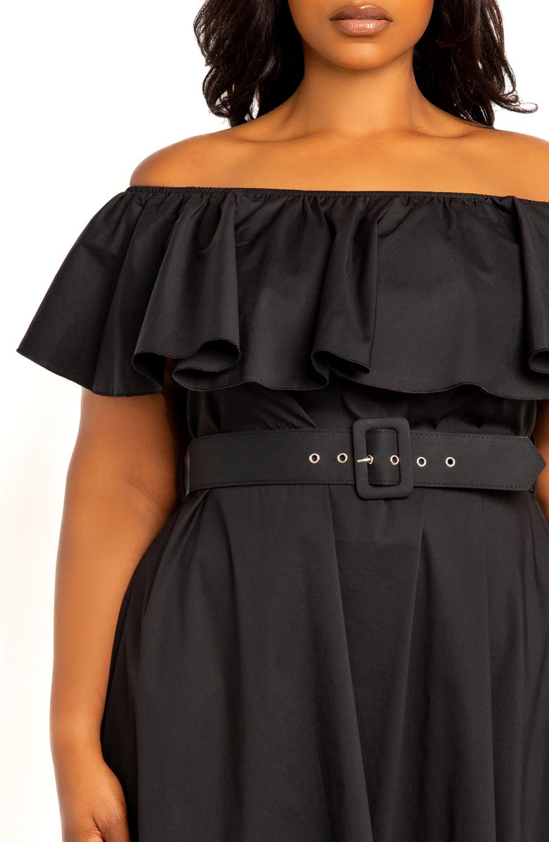 BUXOM COUTURE Flounce Off the Shoulder High-Low Dress, Alternate, color, Black