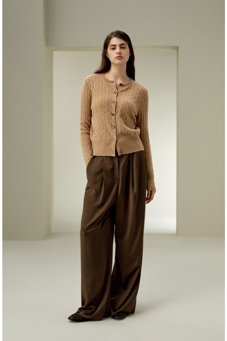 Women's Baby Cashmere Cable-Knit Cardigan, Alternate, color, Camel