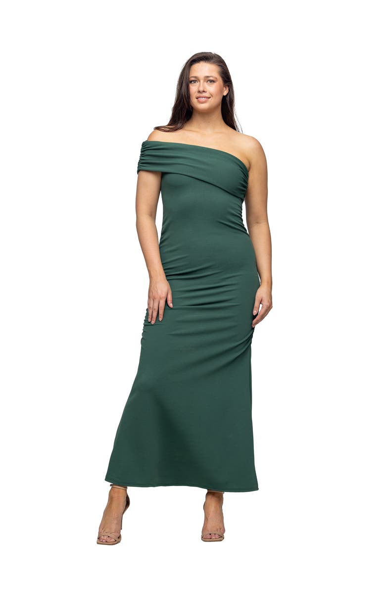 24seven Comfort Apparel Formal One Shoulder Rouched Mermaid Maxi Dress, Main, color, Hunter