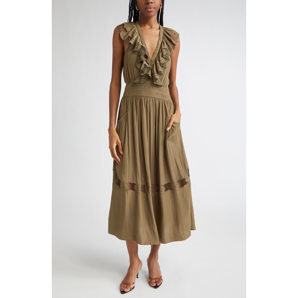 Ramy Brook Laila Ruffle Smocked Waist Maxi Dress In Green