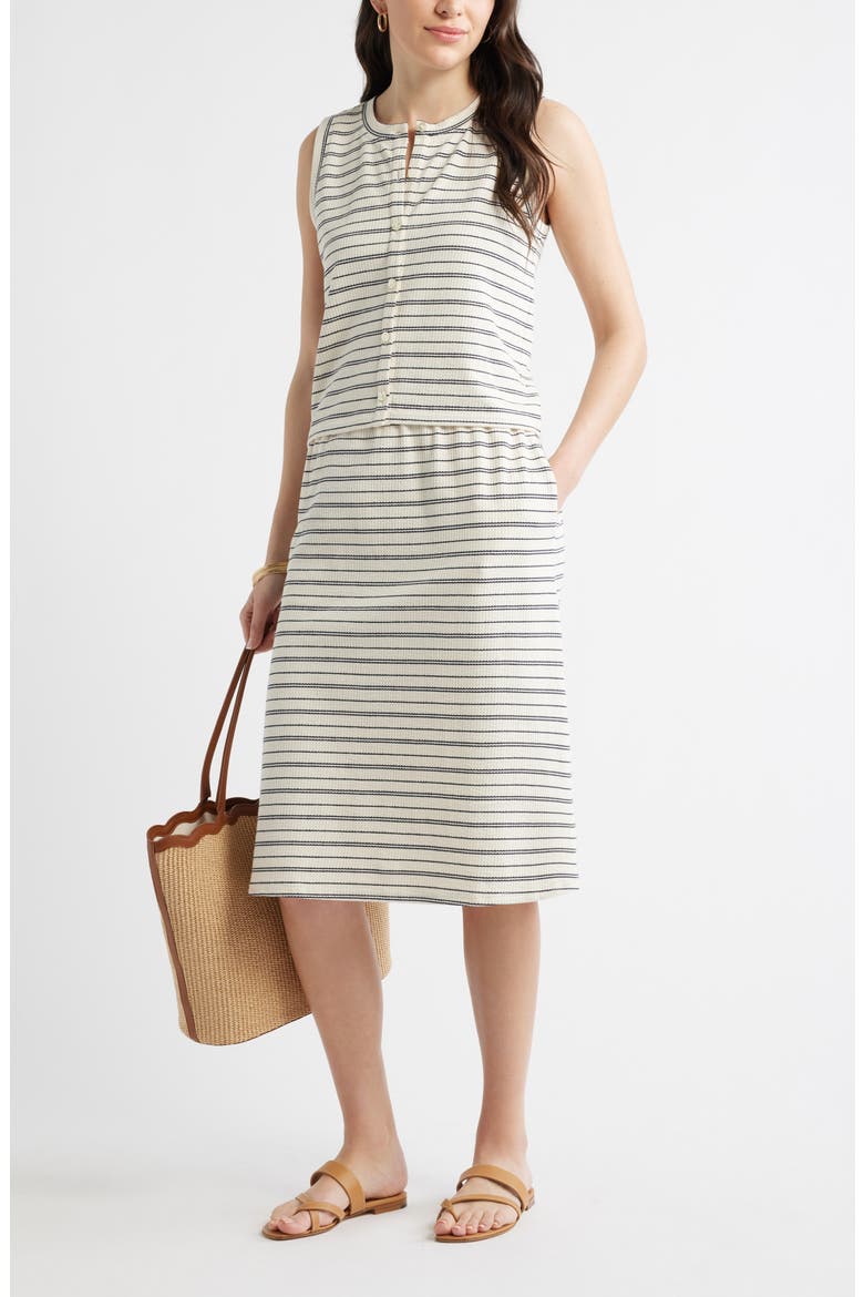 Stripe Cotton Blend Knit A-Line Midi Skirt, Alternate, color, IVORY- NAVY STRIPE