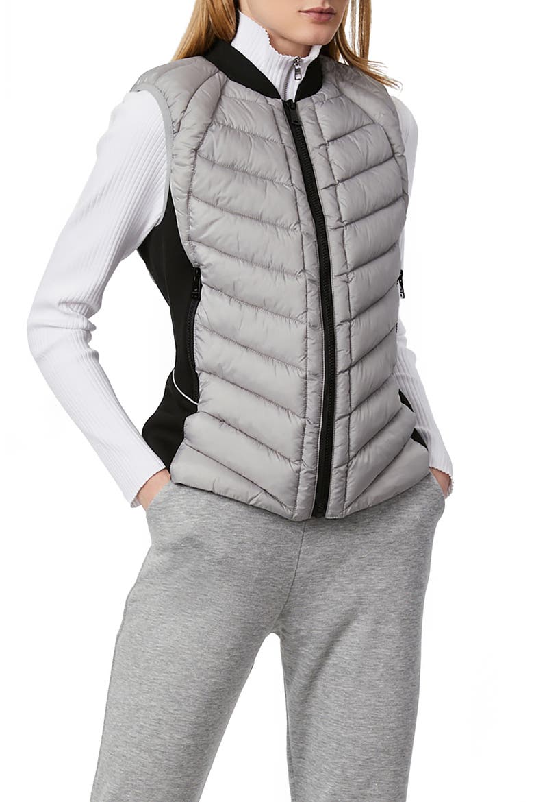 Neoprene Trim Channel Quilted Vest, Main, color, PEARL GREY