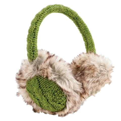 Hand Knit Cable Adjustable Earmuffs With Faux Fur