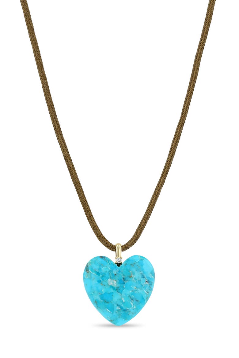 Turquoise Heart Paracord Necklace, Main, color, 14K YELLOW GOLD / TURQUOISE