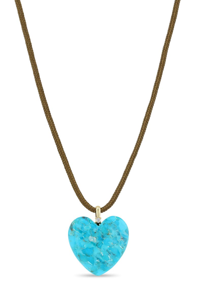 Zoë Chicco Turquoise Heart Paracord Necklace, Main, color, 14K Yellow Gold / Turquoise