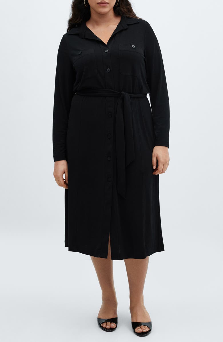 MANGO Long Sleeve Belted Shirtdress, Alternate, color, 
