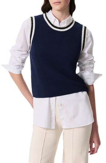 Rag & Bone Blue Meghan Striped Crochet-trim Sweater Vest In Blue