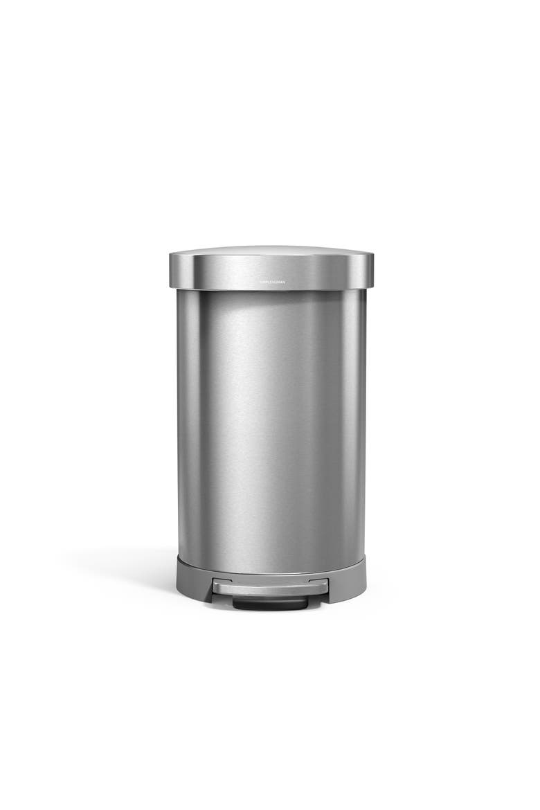 45L semi-round step can with liner pocket, brushed stainless steel, Main, color, Brushed