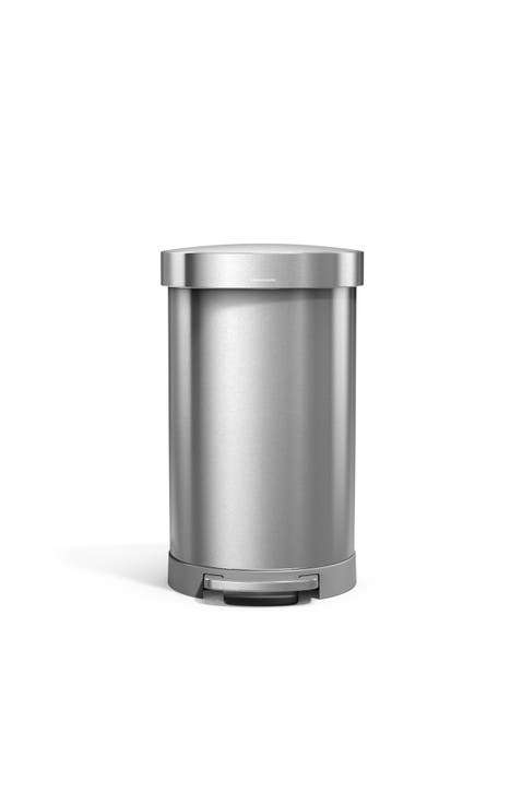 45L semi-round step can with liner pocket, brushed stainless steel