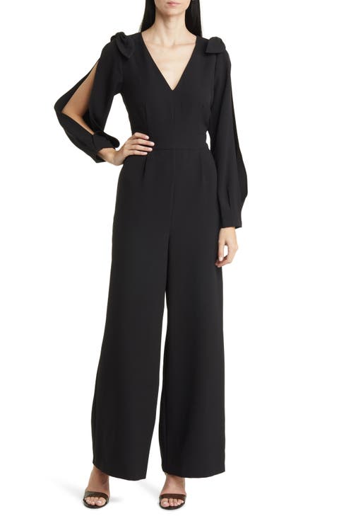 Slit Sleeve Wide Leg Crepe Jumpsuit