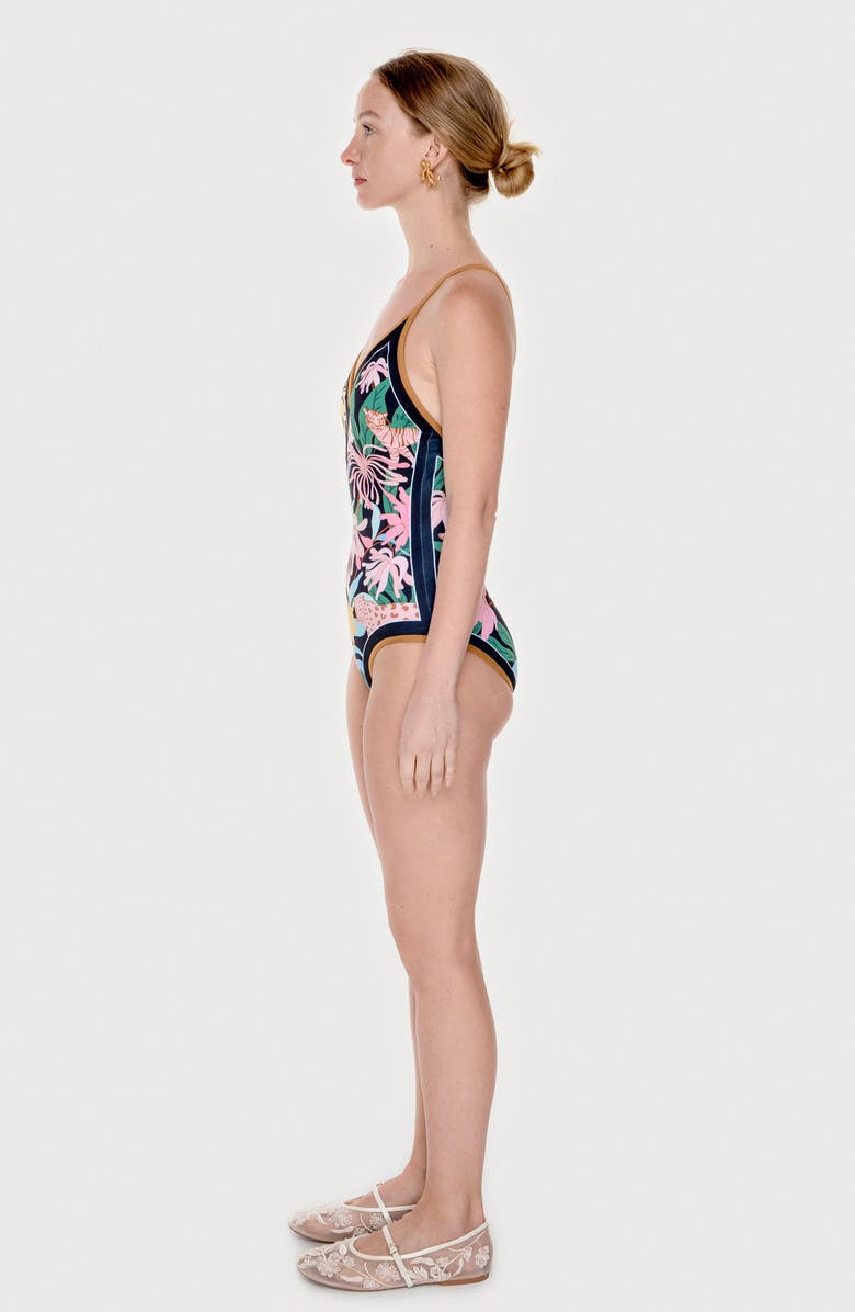 Jessie Zhao New York Blush Jungle Reversible V-Neck One-Piece Swimsuit, Alternate, color, Black
