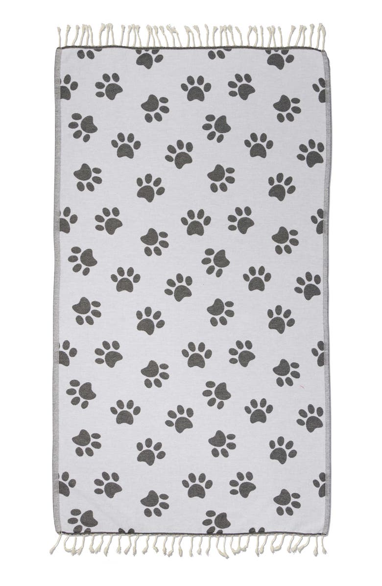 InfuseZen Paw Print Organic Cotton Turkish Towel, Alternate, color, Black