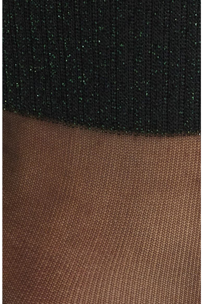 Metallic Sheer Panel Stretch Cotton Blend Quarter Socks, Alternate, color, EMERALD