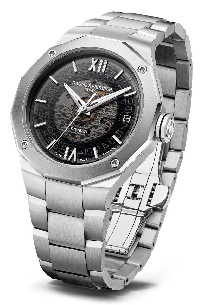 Riviera 10715 Automatic Bracelet Watch, 39mm, Alternate, color, SMOKED GRAY